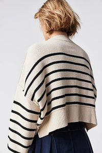 FREE PEOPLE EASY STREET STRIPE CROP PULLOVER - PEARL COMBO 6329