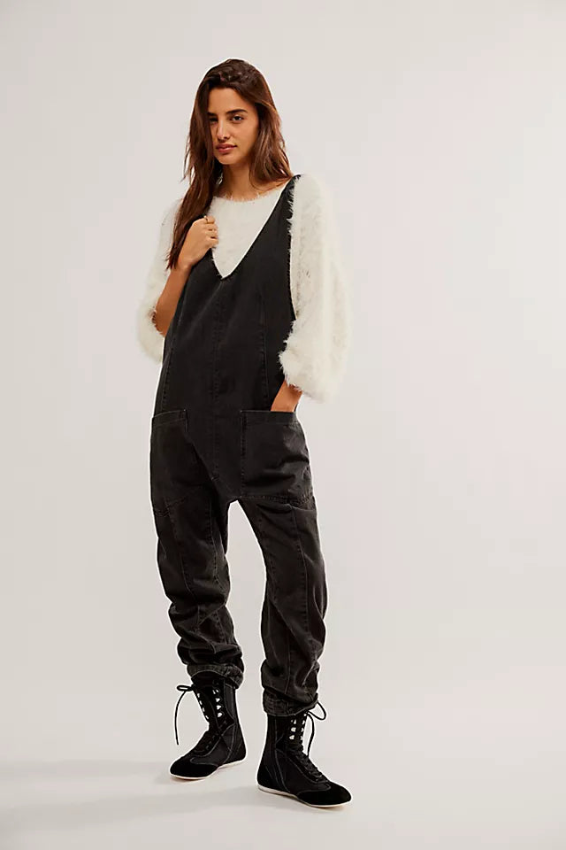 FREE PEOPLE HIGH ROLLER JUMPSUIT - MINERAL BLACK 3995