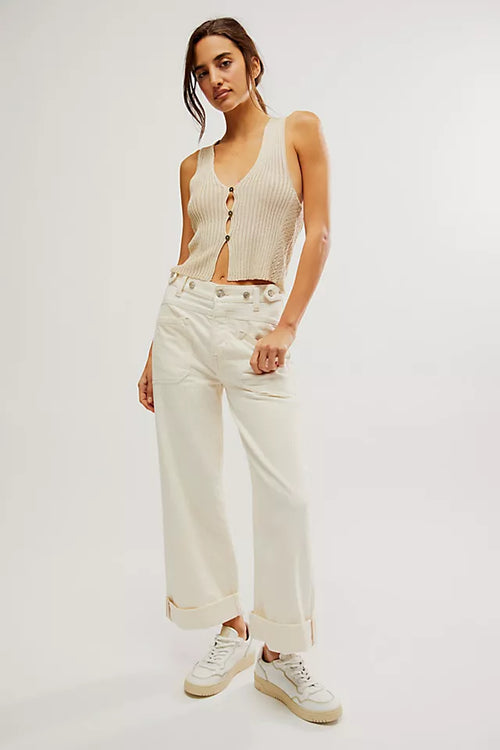 FREE PEOPLE WE THE FREE PALMER CUFFED JEANS - EGGSHELL 5845