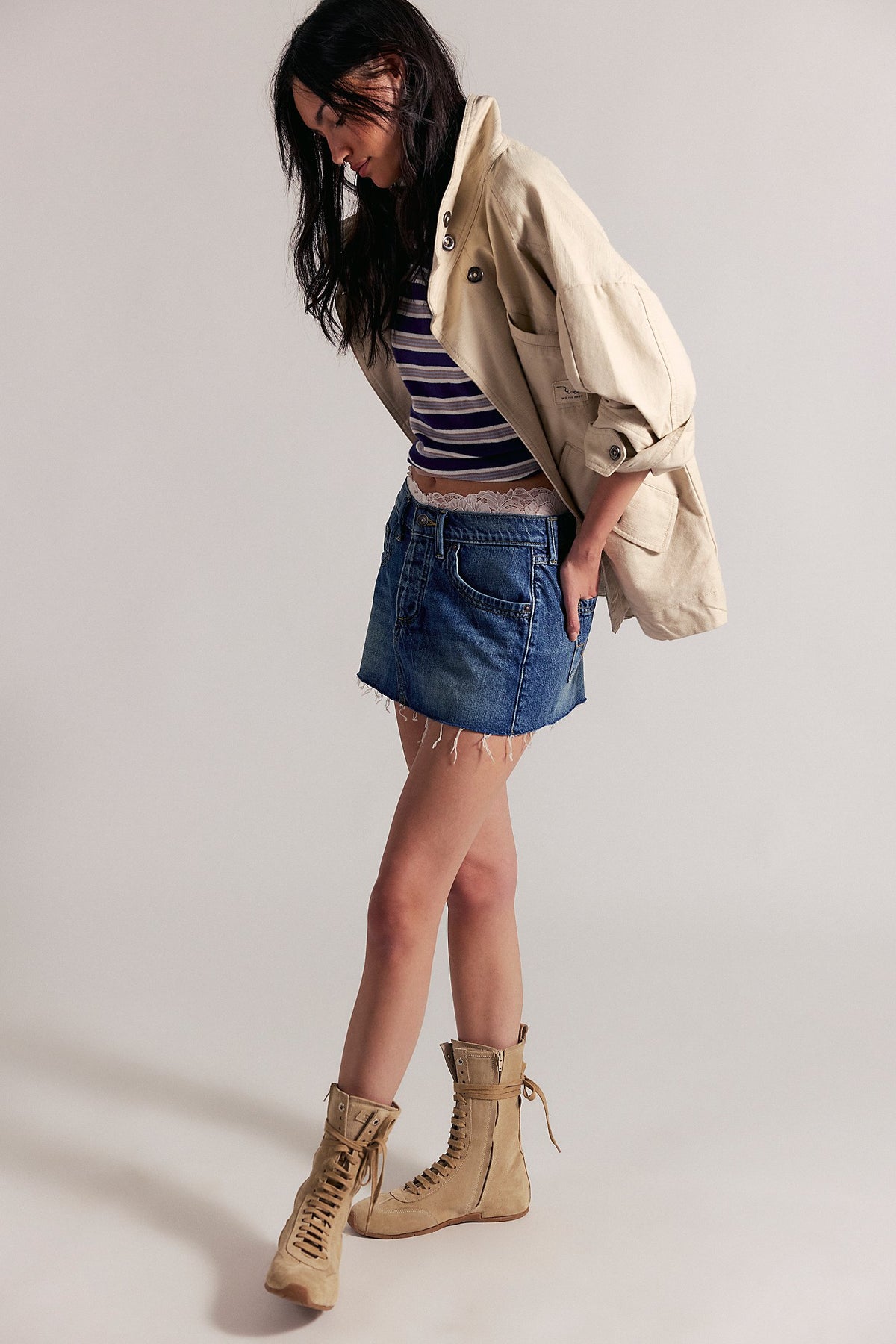 FREE PEOPLE WE THE FREE LAINEY LOW RISE MINI SKIRT - COOL BEANS 6679