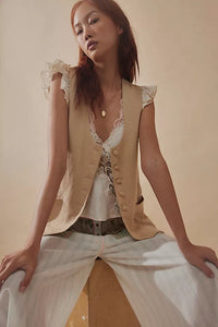 FREE PEOPLE MILLIE LINEN VEST - SEMOLINA 0359