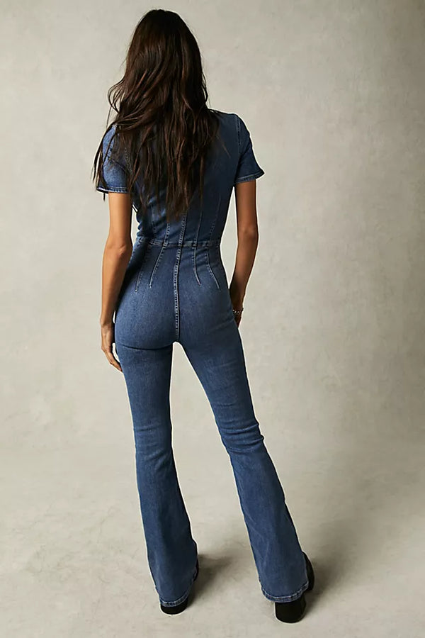 FREE PEOPLE WE TTHE FREE JAYDE FLARE JUMPSUIT - SUNBURST BLUE 7444