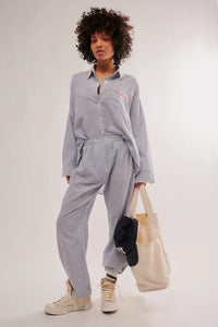 FREE PEOPLE INTIMATELY CLOUD TEN LOUNGE PANTS - NAVY COMBO 4405