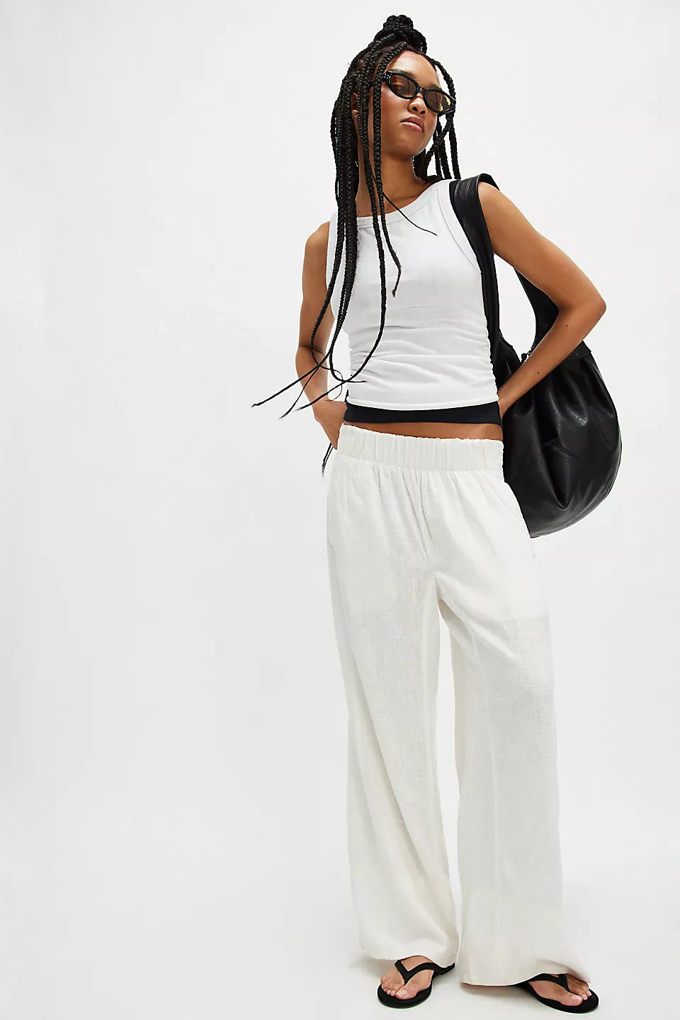 FREE PEOPLE DAYS END SOLAR LINEN PULL ON PANTS - CLEAN IVORY 8604
