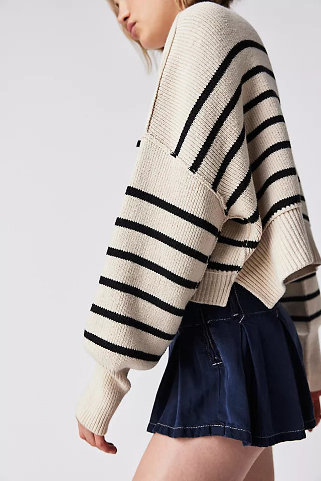FREE PEOPLE EASY STREET STRIPE CROP PULLOVER - PEARL COMBO 6329
