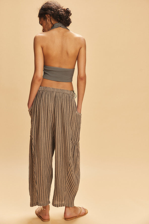 FREE PEOPLE QUINN STRIPED PANTS - CHARCOAL