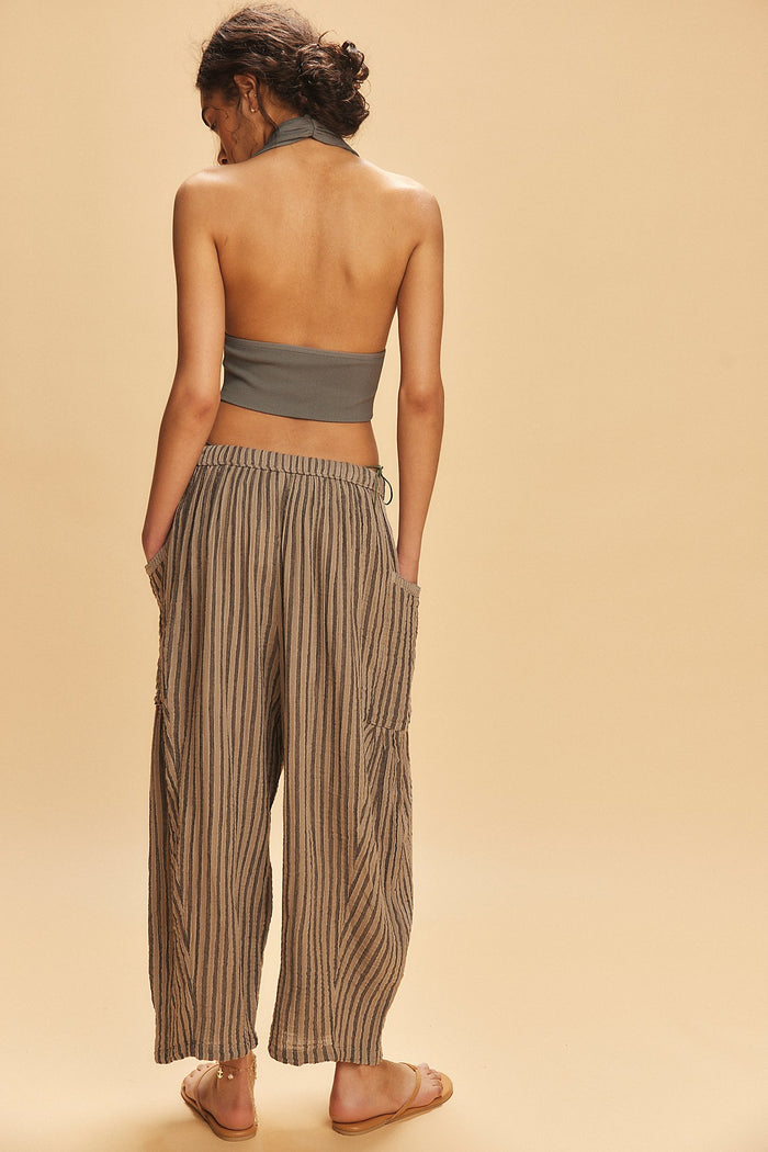 FREE PEOPLE QUINN STRIPED PANTS - CHARCOAL