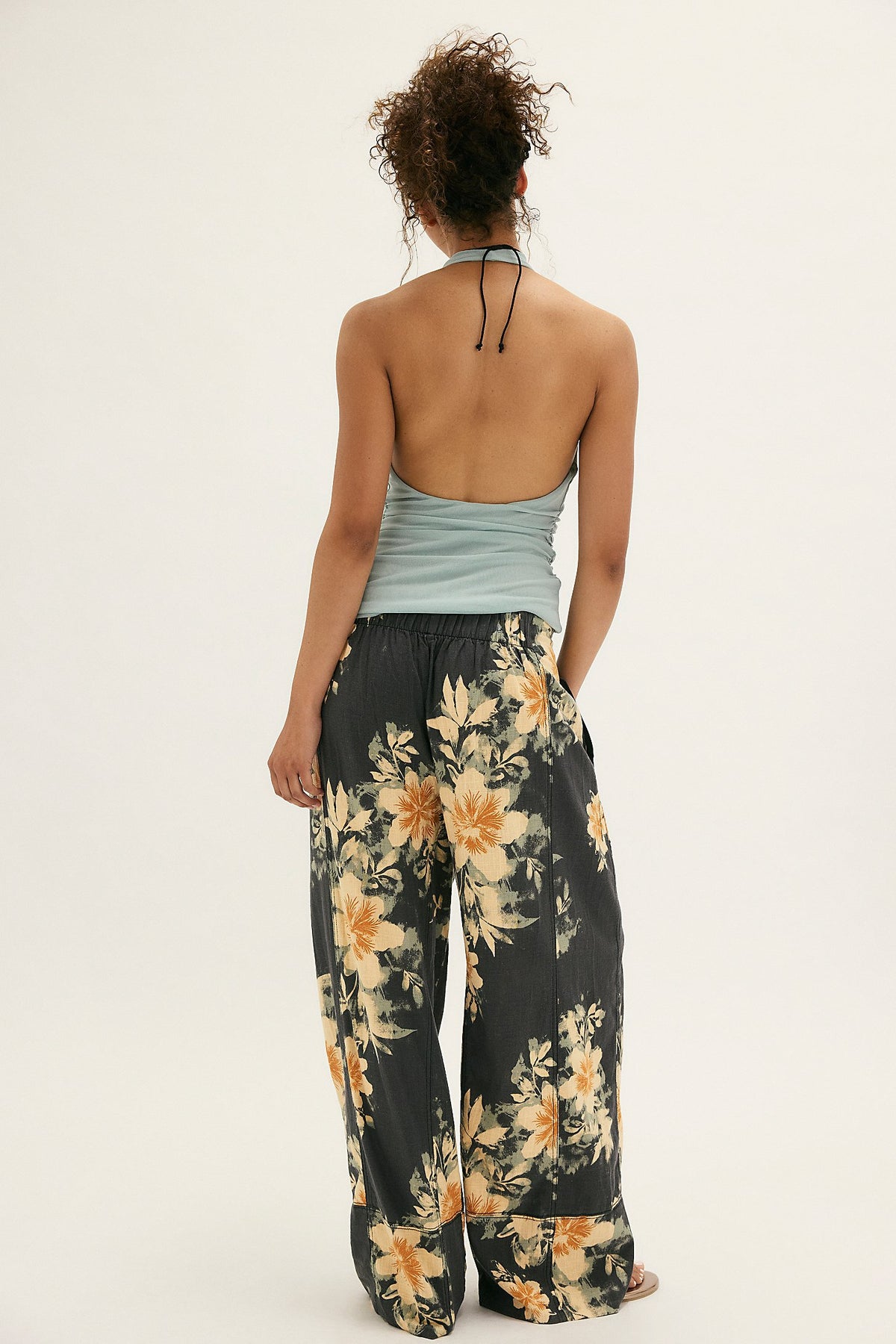 FREE PEOPLE DAYS END LINEN PRINTED PULL ON PANTS - BLACK WASHED COMBO 0327