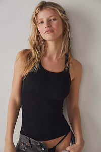 FREE PEOPLE INTIMATELY CLEAN RIBBED SEAMLESS TANK - BLACK 1955