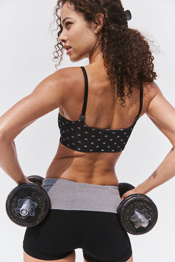 FREE PEOPLE FP MOVEMENT TIGHTEN UP REVERSIBLE PRINTED BRA - BLACK POLKA DOT 582T