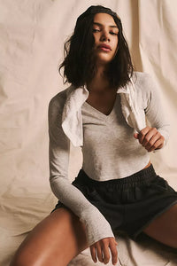 FREE PEOPLE MOVEMENT TOO GOOD LONG-SLEEVE LAYER - GREY HEATHER 7875