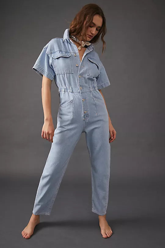 FREE PEOPLE MARCI COVERALL - CLEAR SKIES 4494