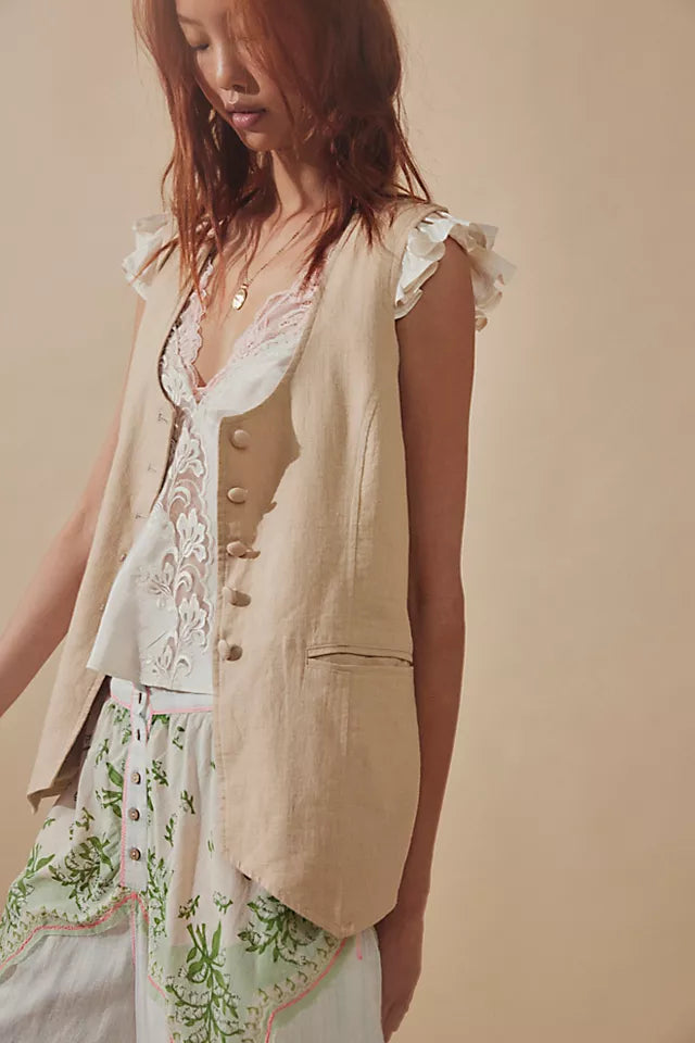 FREE PEOPLE MILLIE LINEN VEST - SEMOLINA 0359