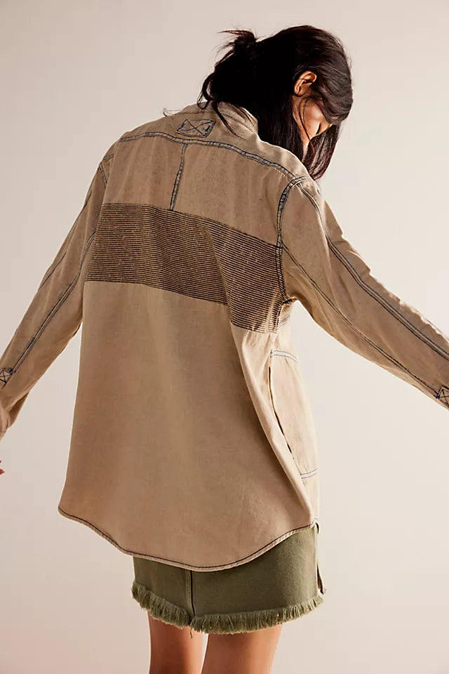 FREE PEOPLE WE THE FREE MOTO COLORBLOCK SHIRT - SAND JAM 1414