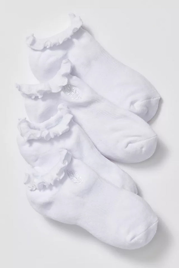 FREE PEOPLE MOVEMENT RUFFLE SNEAKER SOCKS - WHT