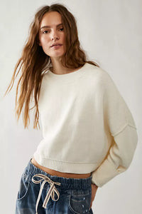 FREE PEOPLE EASY STREET CROP PULLOVER - MOONGLOW 9060