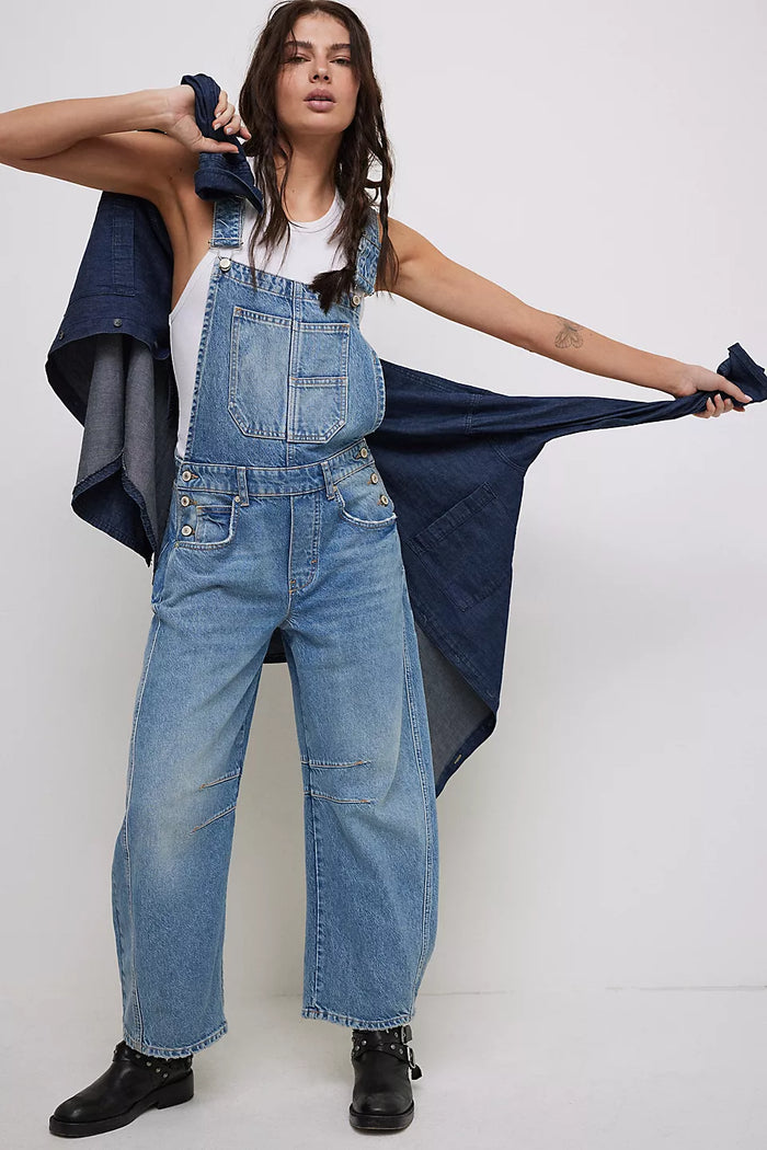 FREE PEOPLE WE THE FREE GOOD LUCK BARREL OVERALLS - ULTRA LIGHT BEAM 2030