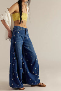 FREE PEOPLE WE THE FREE WESTWARD EMBROIDERED JEANS - UNDER THE SEA 2140