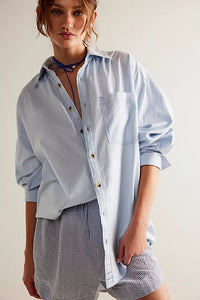 FREE PEOPLE WE THE FREE FREDDIE SHIRT - OXFORD BLUE 8939