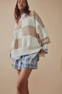 FREE PEOPLE EASY STREET CHECKED TUNIC - WHITE SAND COMBO 6684