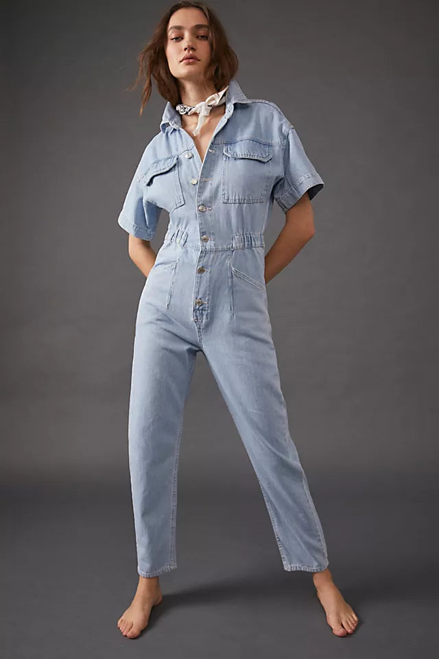 FREE PEOPLE MARCI COVERALL - CLEAR SKIES 4494