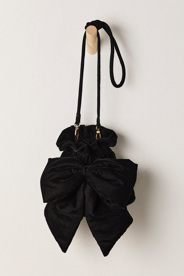 FREE PEOPLE BELLE VELVET BOW BAG - BLACK 5138