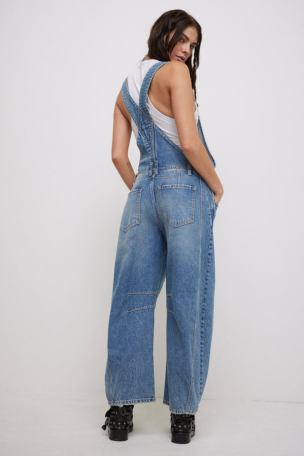 FREE PEOPLE WE THE FREE GOOD LUCK BARREL OVERALLS - ULTRA LIGHT BEAM 2030