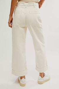 FREE PEOPLE WE THE FREE PALMER CUFFED JEANS - EGGSHELL 5845