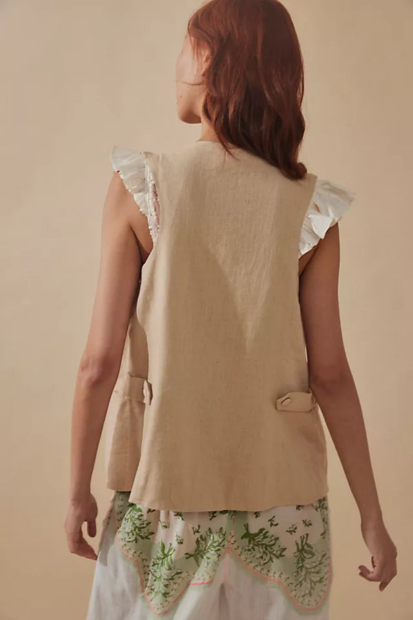 FREE PEOPLE MILLIE LINEN VEST - SEMOLINA 0359