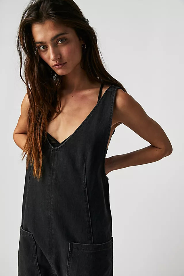 FREE PEOPLE HIGH ROLLER JUMPSUIT - MINERAL BLACK 1829