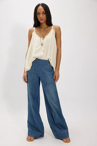 FREE PEOPLE WE THE FREE BREEZY DENIM PULL ON PANTS - COBALT 0725