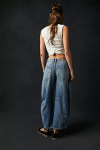 FREE PEOPLE WE THE FREE GOOD LUCK MID RISE BARREL JEAN - ULTRA BEAM LIGHT 7499