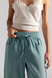 FREE PEOPLE SOMETHING GOOD PULL-ON BARREL PANTS - BLUE TRELLIS NILLA CREAM 5932