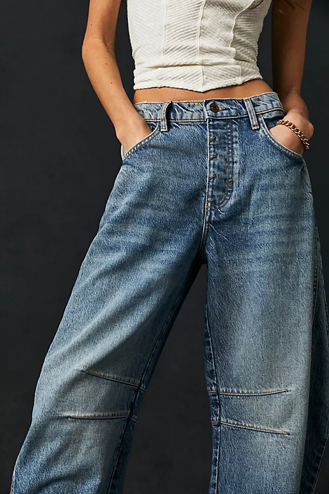 FREE PEOPLE WE THE FREE GOOD LUCK MID RISE BARREL JEAN - ULTRA BEAM LIGHT 7499