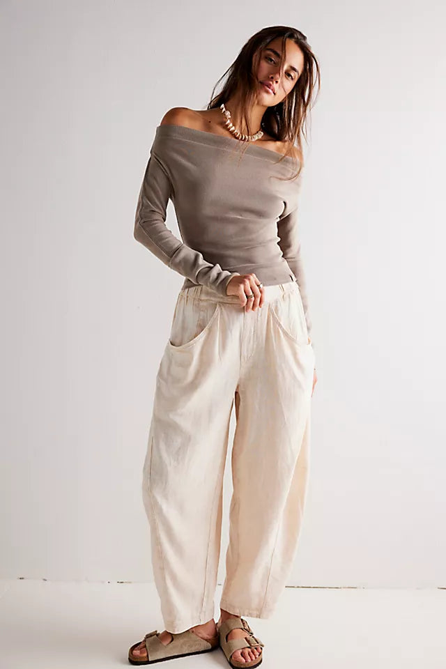 FREE PEOPLE  HIGH ROAD PULL ON BARREL PANTS - BIRCH 6784