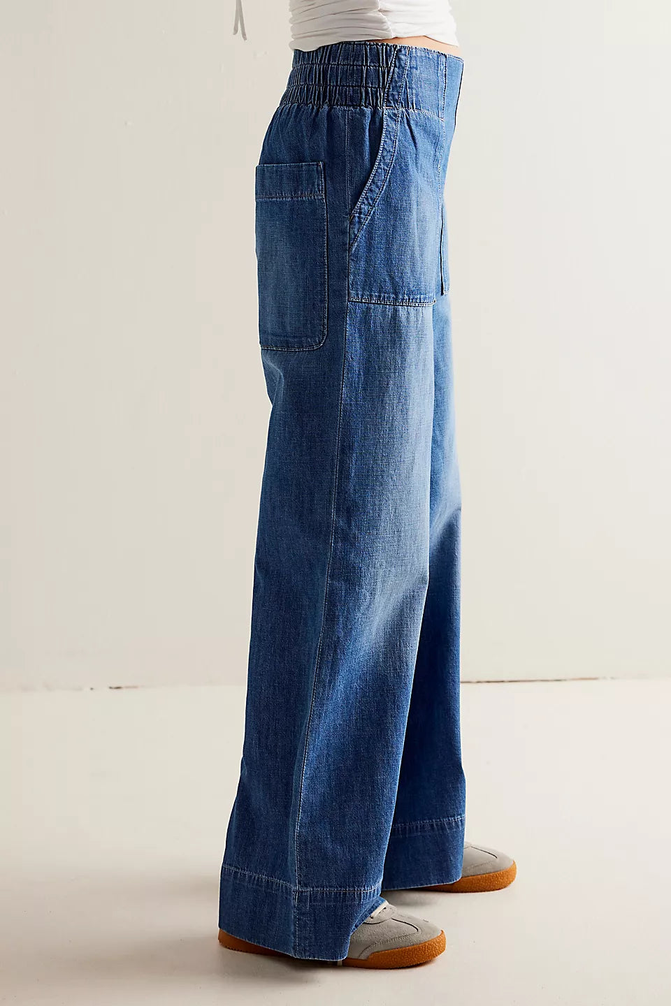 FREE PEOPLE WE THE FREE BREEZY DENIM PULL ON PANTS - COBALT 0725