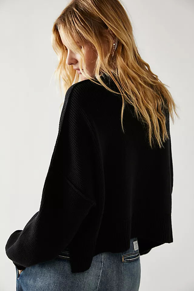 FREE PEOPLE EASY STREET CROP PULLOVER - BLACK 9060