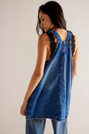 FREE PEOPLE WE THE FREE OVERALL SMOCK MINI TOP / SAPPHIRE WASH 0308