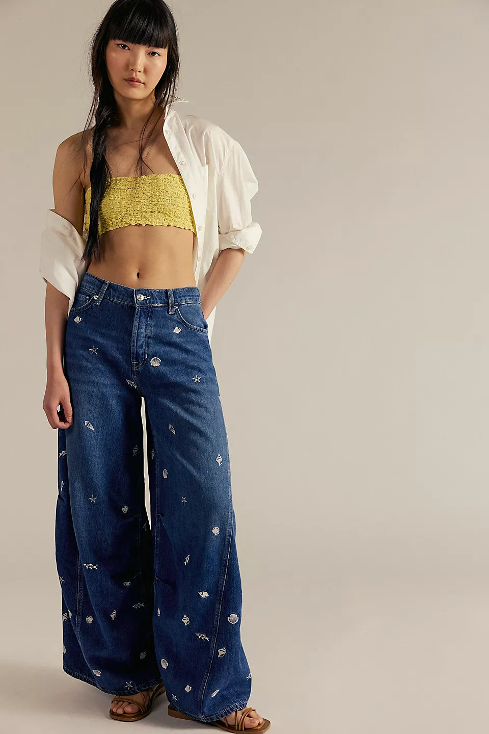FREE PEOPLE WE THE FREE WESTWARD EMBROIDERED JEANS - UNDER THE SEA 2140