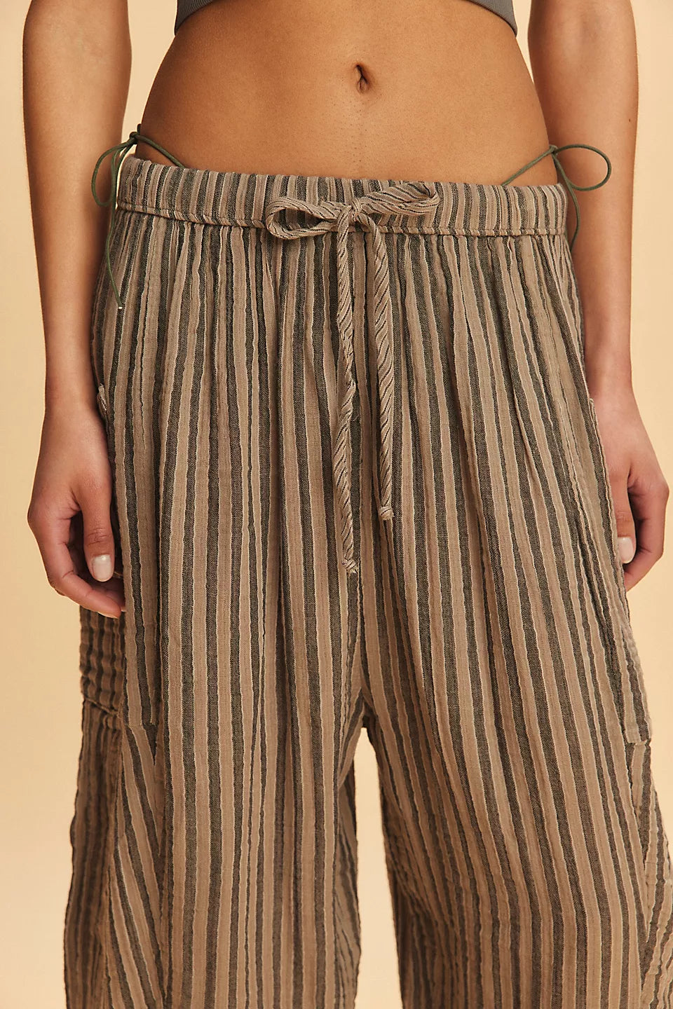 FREE PEOPLE QUINN STRIPED PANTS - CHARCOAL