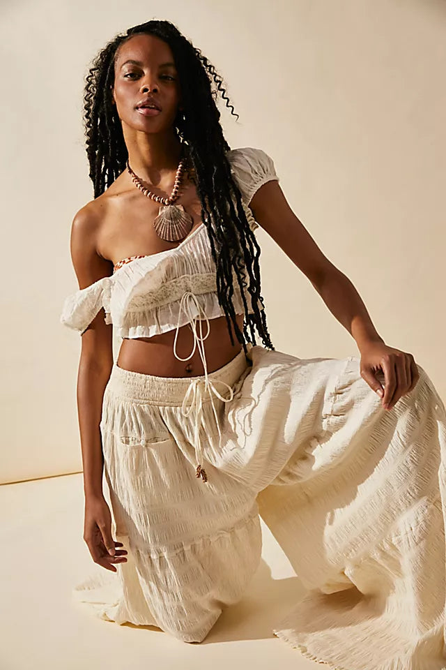 FREE PEOPLE IN PARADISE WIDE LEG PANTS - ECRU 1103