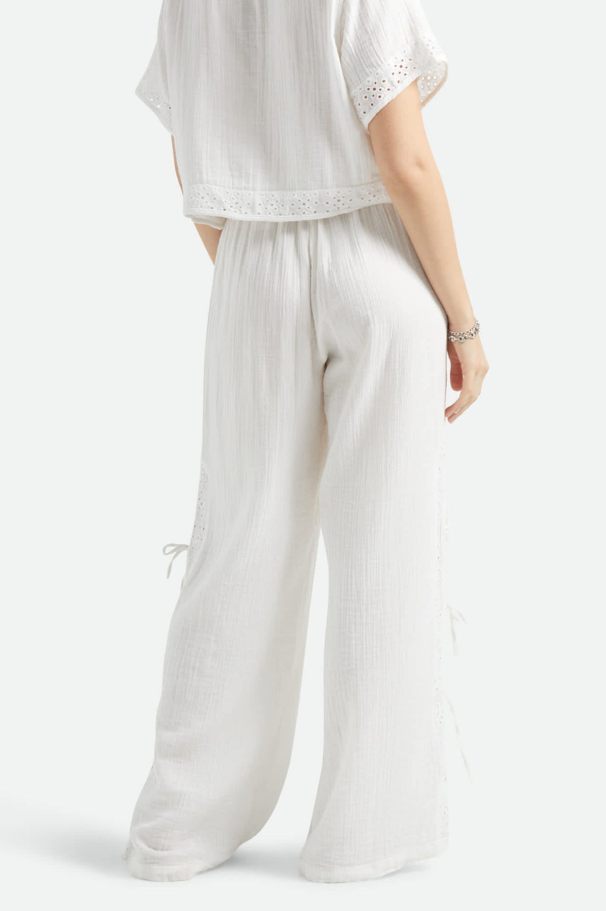 BRIXTON SEASIDE EYELET WIDE LEG PANT - OFF WHITE EYELET