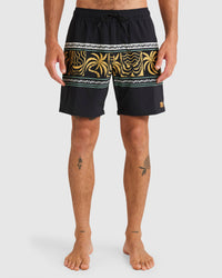 RVCA FRONDS DIVIDE ELASTIC SHORTS - BLK