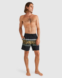 RVCA FRONDS DIVIDE ELASTIC SHORTS - BLK