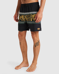 RVCA FRONDS DIVIDE ELASTIC SHORTS - BLK