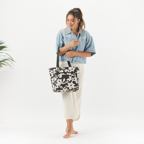 ALOHA COLLECTION GO-TO TOTE / FALL FLOWERS / BLACK/SANDSTONE