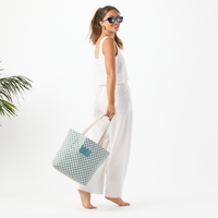 ALOHA COLLECTION REVERSIBLE TOTE / PETITE CHECK / TIDE SANDSTONE