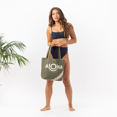 ALOHA COLLECTION  REVERSIBLE TOTE / OVERLEI / LIMU/OLIVE