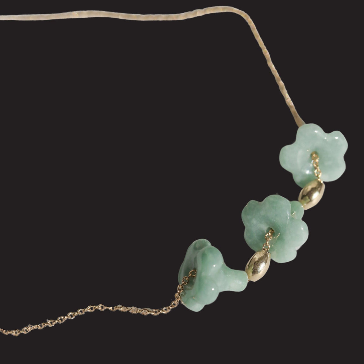 LOVE ME KNOT MINI PUAKENIKENI JADE TRIPLE CHARM NECKLACE