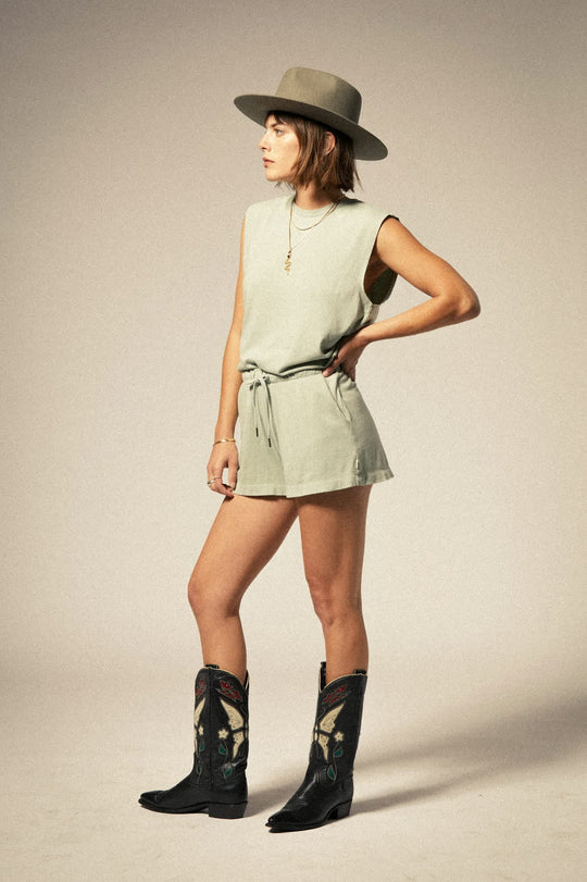 BRIXTON CAREFREE ORGANIC GARMENT DYED LOUNGE SHORT - SAGE GREEN